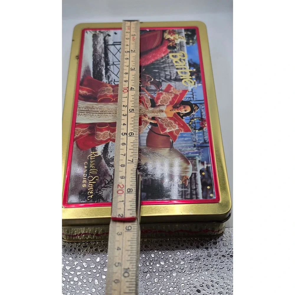Vintage Barbie Happy Holidays 1996 Russell Stover Candies Tin Gold *Empty